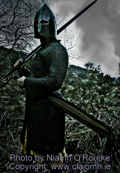 Lough Henny galloglaigh warrior of medieval Ireland carrying a claymore (extra long sword).