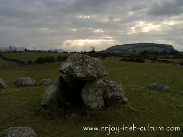 A dolmen at he ancient site of Carrowmore, County Sligo, Ireland.