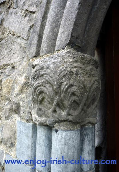 Detail of stone carving at the entrance door of Athenry Castle, County Galway, Ireland.