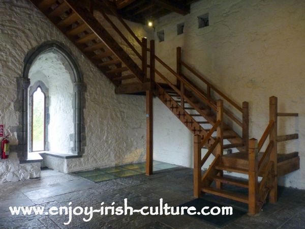 Beautiful traditional stairway at Athenry Castle in County Galway, Ireland.
