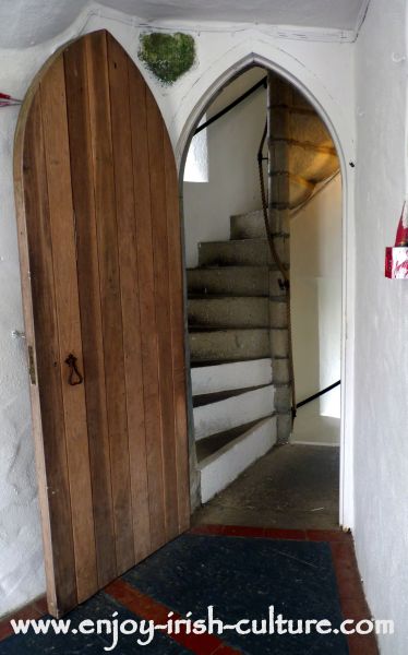 Stairway at Craggaunowen Castle, County Clare, Ireland.