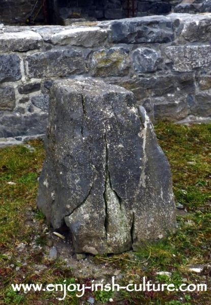 Mounting stone at Annaghdown castle, County Galway, Ireland.
