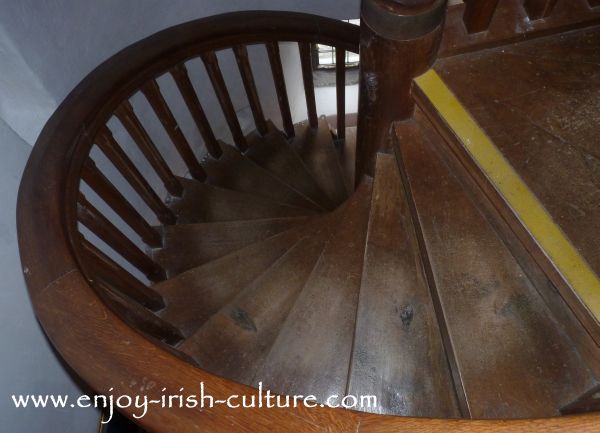 Unusual wooden defended stairway for a left handed castle owner at Parke's Castle, County Leitrim, Ireland.