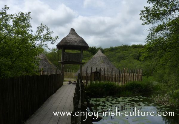 Reconstructed model of a crannog at Craggaunowen heritage museum near Quinn in County Clare, Ireland.