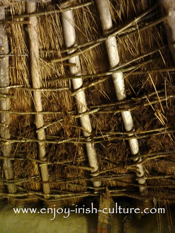 The inside of a roof inside a reconstructed dwelling at Craggaunowen (which is an Irish heritage museum)near Quinn in County Clare, Ireland.