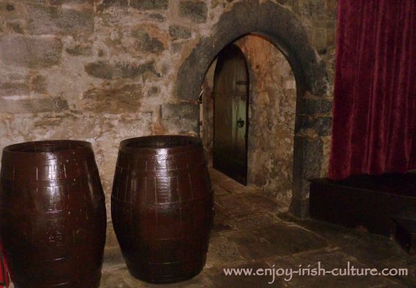 Barrels  in the downstairs vaullted storage room at the castle.