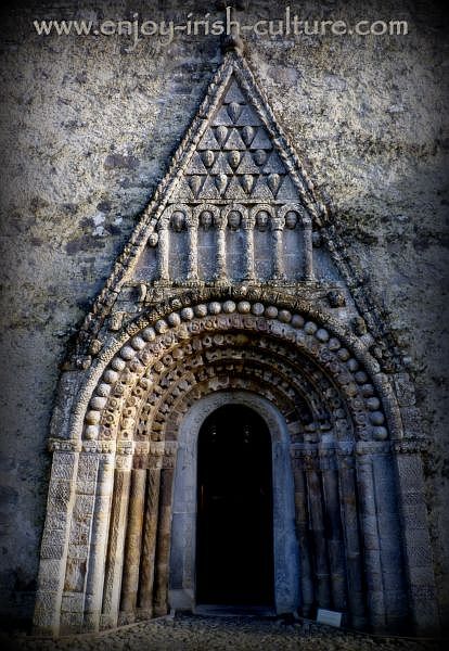The doorway of Clonfert Cathedral, a remarkable Irish heritage site in County Galway.