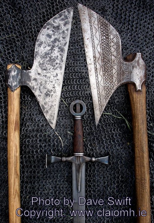Weapons used during the battle the Battle of Knockdoe (in County Galway, Ireland) included these sparth axes and ringswords.