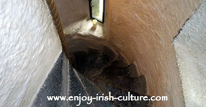 Claregalway Castle, County Galway, Ireland, defensive narrow stairway.