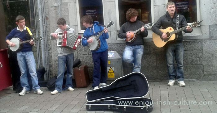 Street musicians in Galway City, Ireland.