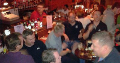 Crowded pub scene in Galway, Ireland.