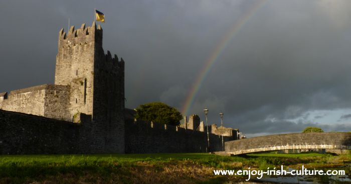 Medieval town wall and tower house castle at Fethard, County Tipperary, Ireland.