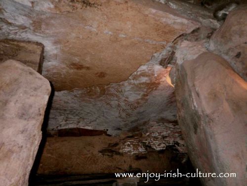 Neolithic art on the ceiling of ancient Ireland's Newgrange tomb in County Meath, Ireland.