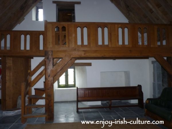 Minstrels gallery in the great hall at Annaghdown Castle, County Galway, Ireland.