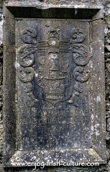 Memorial plaque at the medieval Ross Abbey, County Galway, Ireland.