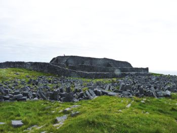 Dun Aengus Fort on Inis Mór seen through a wet lens.