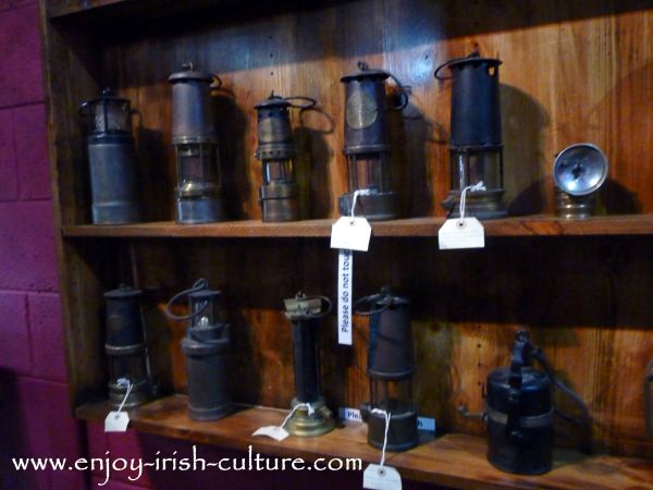 Antique miners lamps in the museum at the Arigna Mines County Roscommon, Ireland.