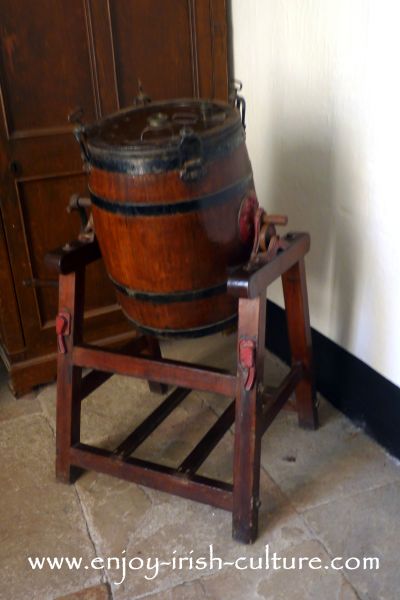 Butter churn at Strokestown Park House, County Roscommon, Ireland.