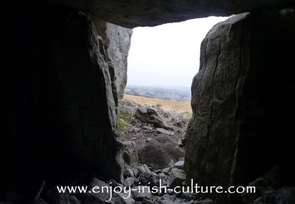 Inside one of the cairns at the Carrowkeel complex of megalithic tombs in County Sligo, Ireland.