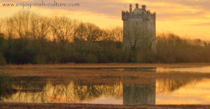 Annaghdown Castle, County Galway, Ireland, at sunrise.