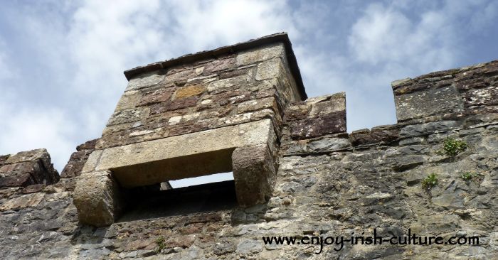 Machicolations and crenellations at Cahir Castle, County Tipperary, Ireland.