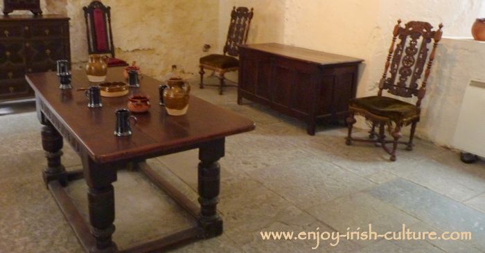 Renaissance furniture at the Ormond Castle, Carrick on Suir, Tipperary, Ireland,