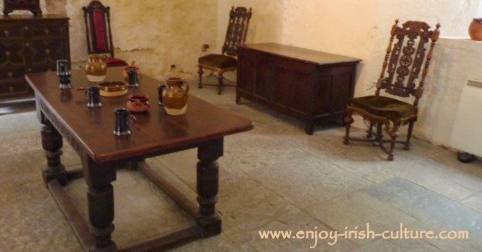 Renaissance furniture at the Ormond Castle, Carrick on Suir, Tipperary, Ireland,