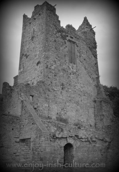 A fortified tower of the medieval part of the Ormond Castle, at Carric on Suir, County Tipperary, Ireland.