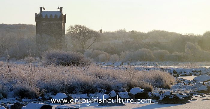 Annaghdown Castle, County Galway, Ireland, in winter.