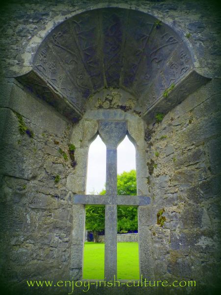 Mullioned window at Aughnanure Castle, Oughterrard, County Galway, one of the best medieval castles in Ireland.