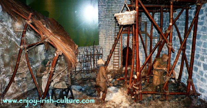 Model of a construction scaffold for a medieval castle on display at Limerick Castle, Ireland.