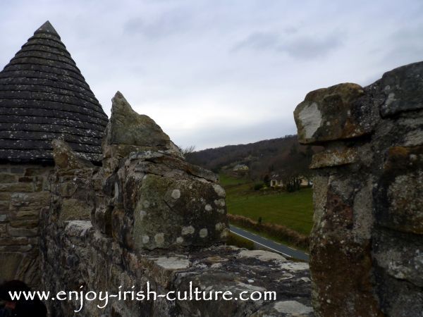 The battlements in the bawn wall at Parke's Castle, County Leitrim, Ireland.