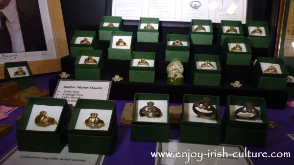 Antique rings in the museum at Dillon's, Quay Street, Galway, Ireland.