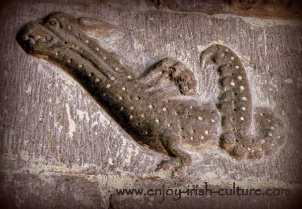 A wyfern carving at Clonfert Cathedral, a remarkable Irish heritage site in County Galway.