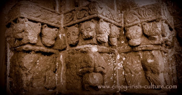 Sand stone carvings at the doorway of Clonfert Cathedral, County Galway- a remarkable Irish heritage site.