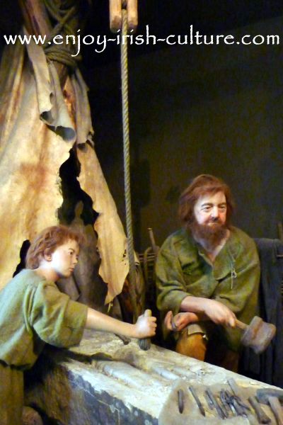 Early Christian Ireland, Clonmacnoise, visitor centre display of stone masons workshop of the time