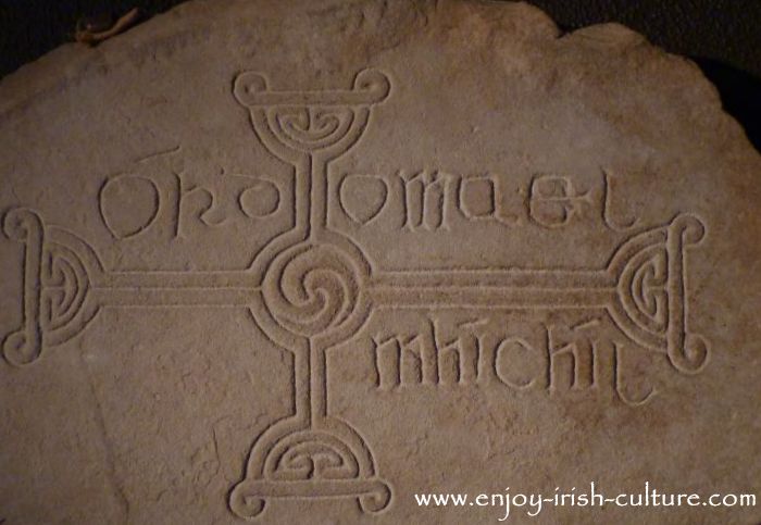 Early Christian cross of the times of Saint Patrick, found at Clonmacnoise, County Offaly, Ireland.