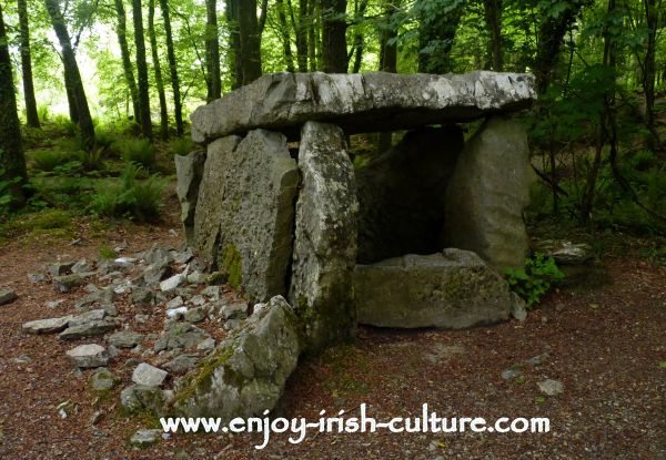 A reconstructed ancient wedge tomb of ancient Ireland at the heritage Museum at Craggaunowen, Quin, County Clare.