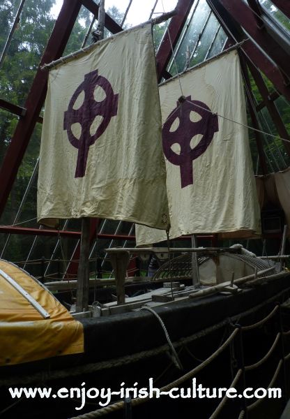 The Brendan boat at the heritage museum at Craggaunowen, Quin, County Clare, Ireland.