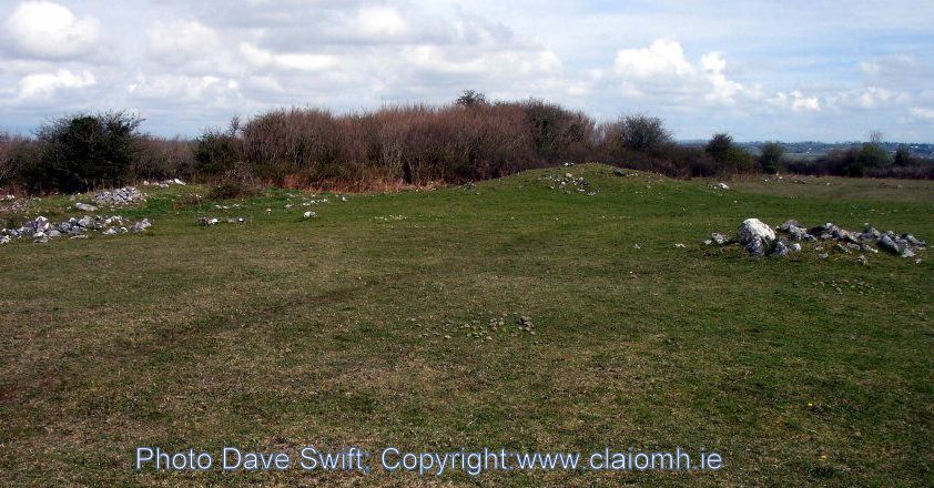 The top of he hill at Knockdoe, County Galway, Ireland, where the battle took place, warrior graves under cairns.