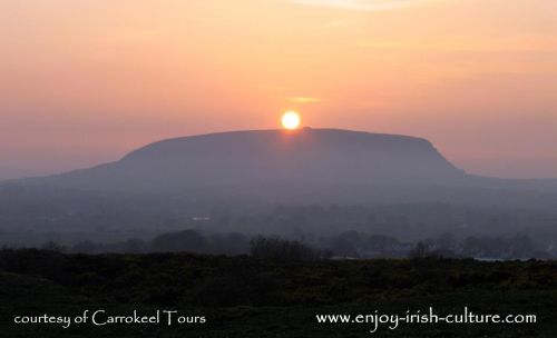 Knocknarea mountain, with Maeve's grave passage tomb on top, County Sligo, Ireland.