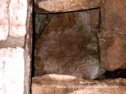 Ancient Ireland- ceiling art at Loughcrew passage tomb, County Meath, Ireland.