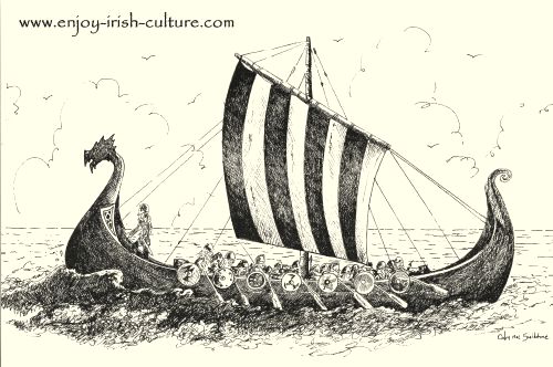 Artist impression of a Viking longship by Colm Sweeney.