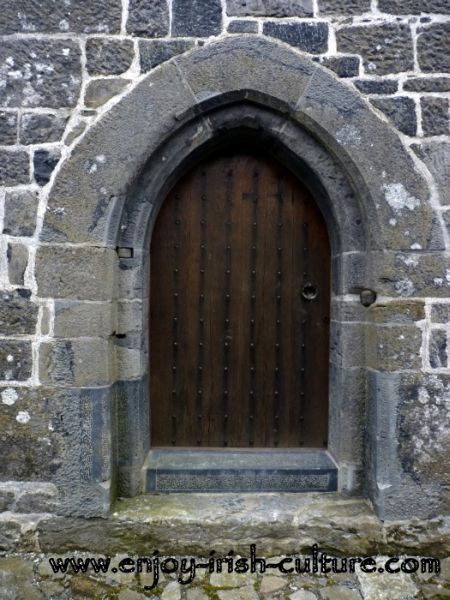 Irish castle, Annaghdown, County Galway, main door of the keep.