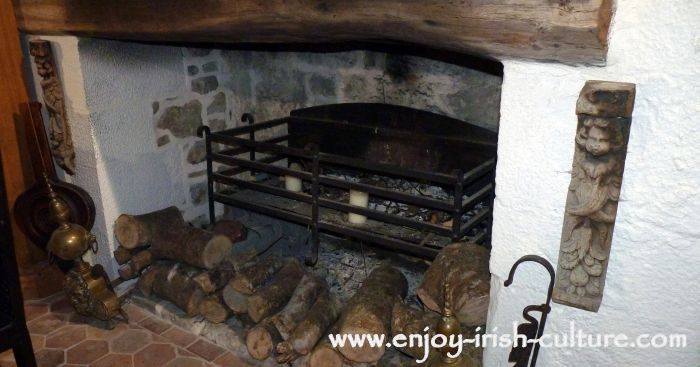 Fireplace at Claregalway Castle, County Galway, Ireland.
