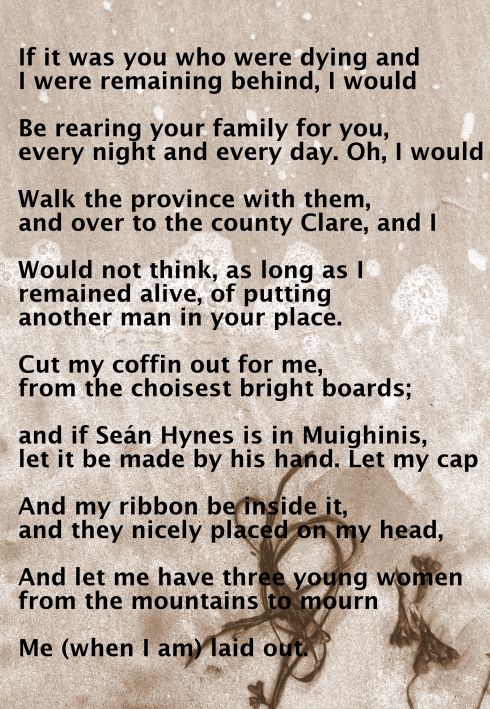Lyrics of Amhrán Mhuighinse, aan Irish song in the sean nos style, verse 3 and 4 in English.