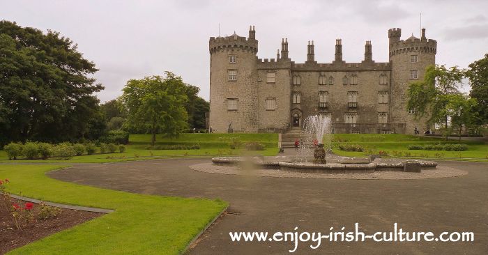 Kilkenny Castle, Ireland and fountain seen from the gardens