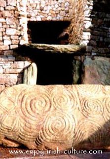 The entrance to ancient Ireland's Newgrange megalithic tomb in County Meath, Ireland.