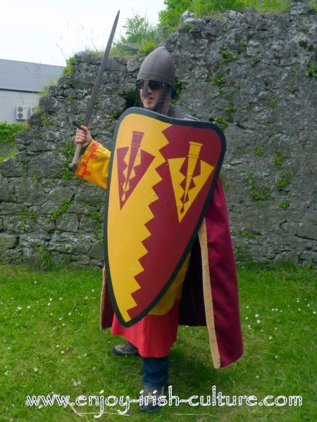 Medieval Ireland- Norman knight costume with shield and sword.