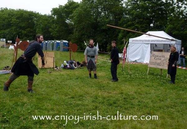 Medieval Ireland- Irish warrior throwing a spear, reenacted by Eireann Edge.